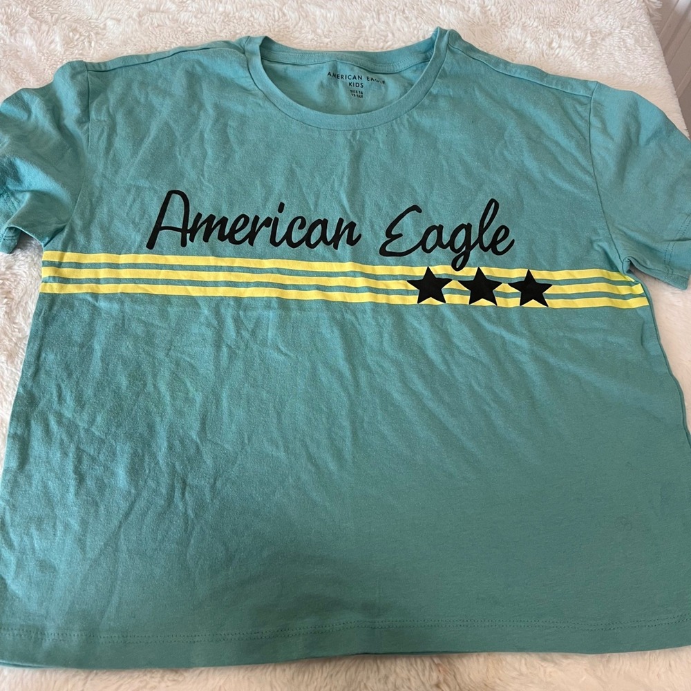 American Eagle Kids Teal Graphic T Shirt Size 16 For 13/14 Years Stars Stripes